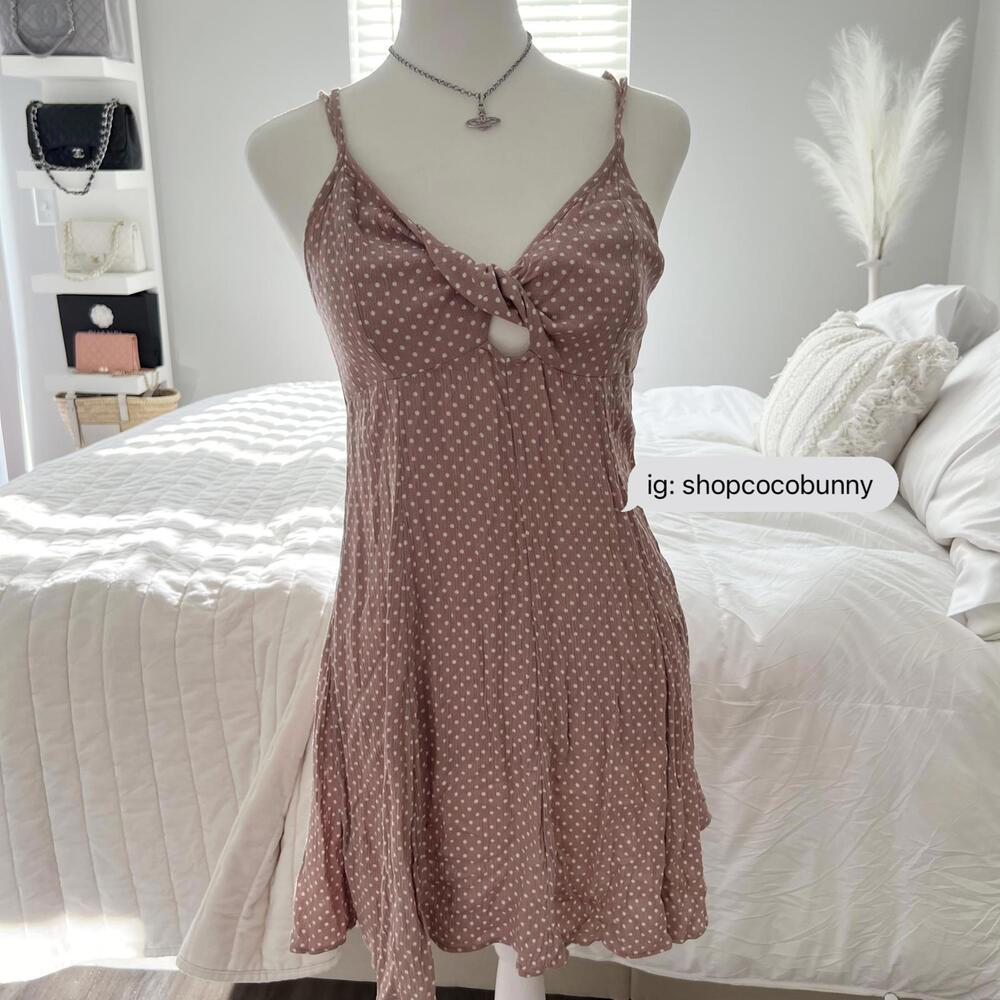 american eagle front knot polka dot skater dress